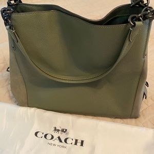 Olive green leather and suede Coach handbag